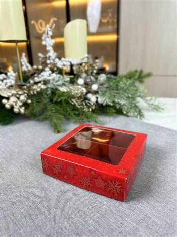 Коробка с окном под 4 макаронс/моти/конфеты Блестящий праздник, 126х126х35 мм (крышка-дно) — изображение 2